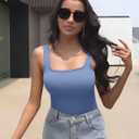 HEGALY Thong Bodysuits for Women 3 Piece Sexy Ribbed Seamless Tummy Control Shapewear Sleeveless Square Neck Tank Top (M)