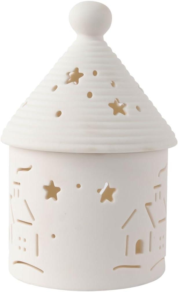 Ceramic House Christmas Decoration Tealight Holder Handmade Candle Holder Matt White for Mantel Windows Decoration