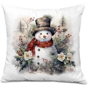 Foritho Snowman Pillow Covers 18x18, Floral Christmas Pillow Covers for Couch Bed, Snowman Decor, Winter Home Decor, Christmas Decorations for Living Room Bedroom Home Office 2 PACK