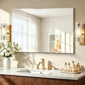 KOCUUY Beveled Mirror, 24x40 Inch Frameless Bathroom Mirror for Over Sink, Upgraded Shatterproof Beveled Unframed Design Mirror for Bathroom, Bedroom, Hang Horizontal/Vertical