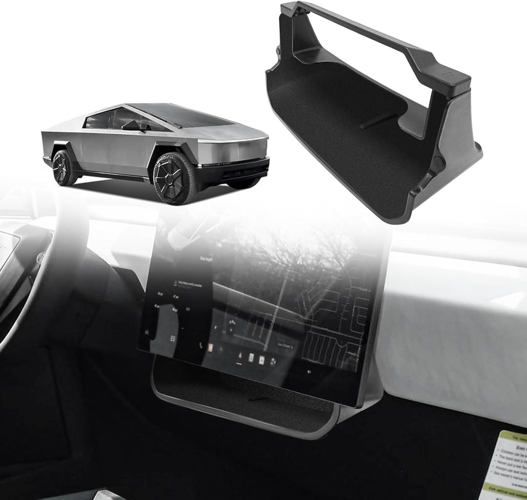 BestEvMod Center Console Under LCD Screen Organizer Compatible with Tesla Cybertruck 2023 2024 2025 Accessories Magnet Install No Tape Needed Pickup Lower LCD Storage Box (Flocked)