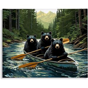 Woodland Canoeing Bears Lake, 24 x 30 Inch Canvas Wall Art