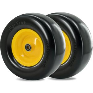 13 x 5.00-6 Tire and Wheel, Flat Free Lawn Mower tires with 3/4" & 5/8" Bearings, 3.25"-6.25" Adjustable Hub, 13x5x6 Zero Turn Tires for Garden Tractors, Zero Turn mowers, Yellow (2 Pcs)