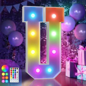 imprsv 3FT Colorful Marquee Light Up Letters U, 18 Colors Light Up Sign Alphabet Sign with Remote, One Letters First Birthday, Large Letters for Birthday Engagement Anniversary Wedding Party Decor