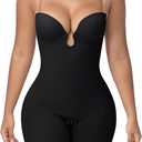 SHAPESHE Backless Shapewear Bodysuit for Women Tummy Control Bodysuit Built-in Bra Low Back Deep Plunge Full Body Shaper (Black, S)