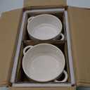 LE TAUCI Soup Bowls with Handles, 20 oz French Onion Soup Crocks, Stackable Soup Bowl Oven Safe for Chili, Beef Stew, Embossment Ceramic Bowl Set - 5.4 Inch, Set of 4, Arctic White