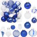 Christmas Ball Ornaments Set, 34PCS Clear Plastic Shatterproof Christmas Ornaments for Xmas Tree Hanging Decorations, for Indoor Home Thanksgiving Winter Party Decor - Blue/White.