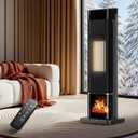 Uthfy Space Heater for indoor use, Large Room Heater with 3D Flame Effect, 1500W Electric Portable Heater with ECO, 90 Oscillating, Remote, PTC Ceramic Heaters for Bedroom, Office, Home