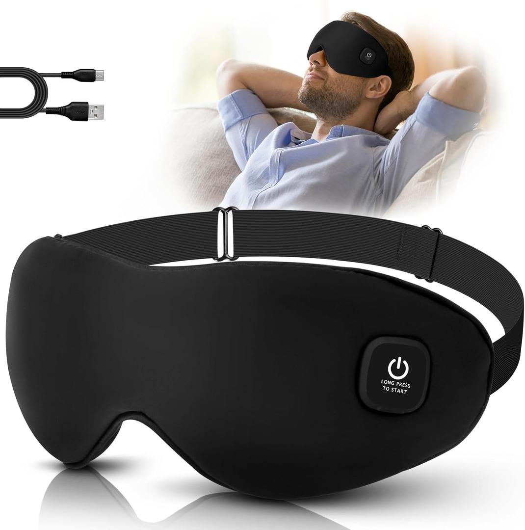 Silk Cordless Heated Eye Mask, Washable Heat Eye Compress for Dry Eye Electric Eye Heating Pad Warm Eye Mask for Eye Fatigue Stye Sinus Blepharitis MGD Gifts for Men Women (Black)