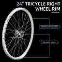 Adults Bicycle Wheels Rim for 3 Wheels Bike, Tricycle Right Wheels 24", Not Suitable for Bicycles, Tire Rims Replacement, Double Wall Alloy Rim, 36x13G Silver Spoke, Aluminum Alloy