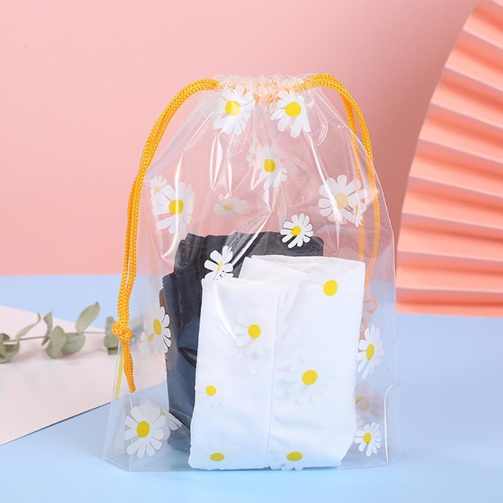  Waterproof Drawstring Bag Shoe Travel Pouches Luggage Clothes Organizer Bags Daisy Packaging Bags Frosted Storage Bags, 11.5x8, 1 Pack