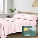 THREAD SPREAD 100% Organic Cotton Sheets Queen Size - 4 PC Organic Cotton Queen Size Percale Weave Sheet Set, Soft, Cooling, Crisp & Breathable, 16" Deep Pocket Hotel Quality Bedding Set - Blush