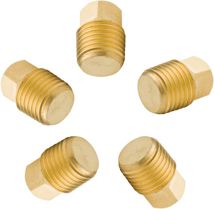 Solid Brass Pipe Fitting, 1/4" NPT Male Square Head Plug (5 pcs)