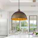 Vintage Antique Brass Dome Pendant Light, 12'' Pendant Lights Kitchen Island, Hanging Ceiling Light Striped Metal Shade