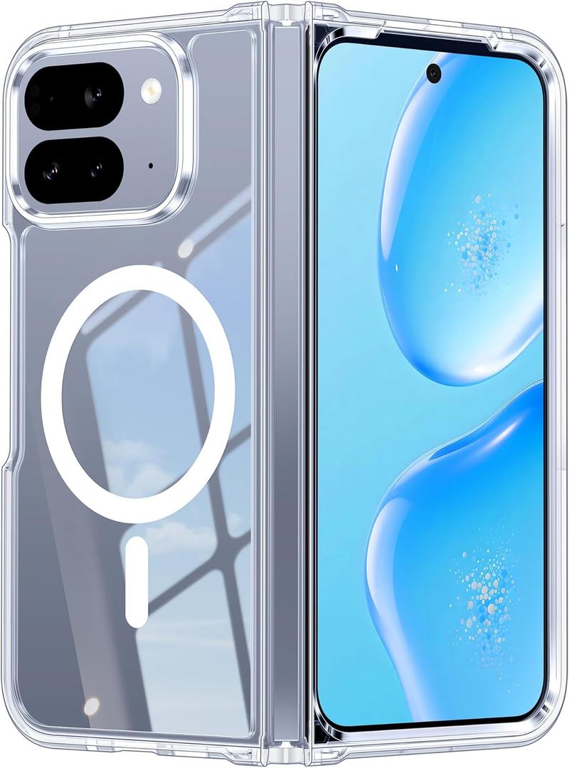 FNTCASE for Google Pixel 10-Pro-Fold Case: Magnetic Clear Military Grade Shockproof Anti Yellowing Slim Phone Cover, Protective Rugged Case for Pixel 10 Pro Fold, Clear