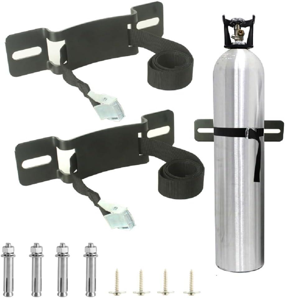 Propane Tank HolderOxygen Tank HolderNitrogen Gas Cylinder Holder, with Screws and Safety Chain Supported 59 inch, Suitable for rv Propane Tank HolderCylinder Wall Mounted Bracket (Black 2Pcs)