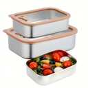 304 Stainless Steel Food Storage Containers - Heat-Resistant Glass Lid Set for Secure Meal Prep, Ideal for Cooking, Office & Camping (3pcs-21 oz, 42 oz and 70 oz)