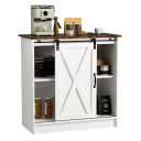 White Coffee Bar Cabinet with Storage, Farmhouse Coffee Bar Cabinet Table with Sliding Barn Door, Adjustable Shelves, for Kitchen, Dining Room, Living Room
