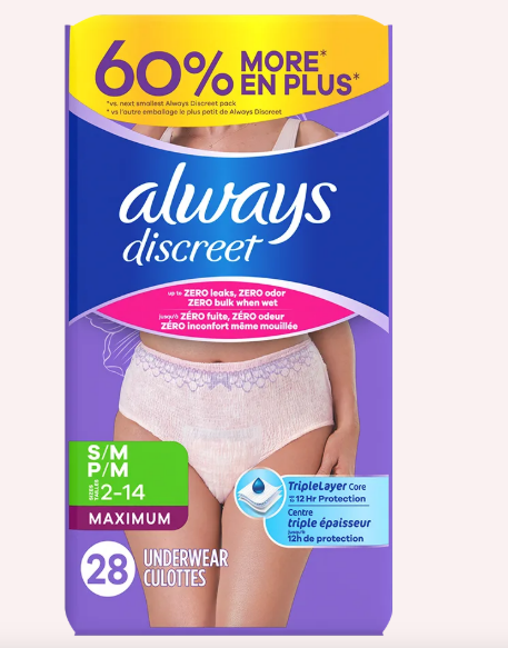 Always Discreet Maximum Protection Underwear, Small, 28 Count 