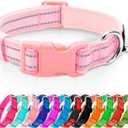 Azuza Reflective Dog Collar,Soft Neoprene Padded Pet Collar with ID Tag Ring,Adjustable for Puppy and Small Dogs, Pink, XS