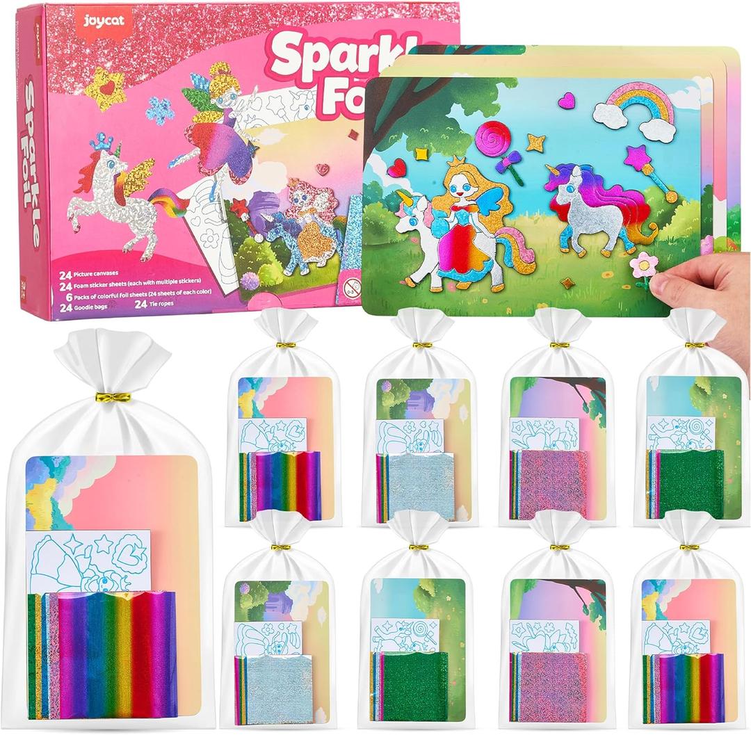 JoyCat 24 Pack Foil Craft Party Favors,No Mess Arts and Crafts for Kids,Goodie Bag Stuffers,DIY Creative Activity, Birthday Present for Girls Boys 4 5 6 7 8 9 Years Old(Unicorn)