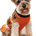 Jecikelon Pet Dog Sweaters for Small Dogs Dress with Snow Knitwear Turtleneck Pullover Dog Clothes Warm Winter Puppy Sweater Long Dresses (Orange, Large)