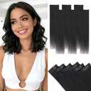Hairro 6pcs Clip In Short Human Hair Extensions, Single Clip Design 100% Real Hair with Lace Weft, Seamless Thin Hairpieces Add Highlights, 10 Inch Short 31g #01 Jet Black
