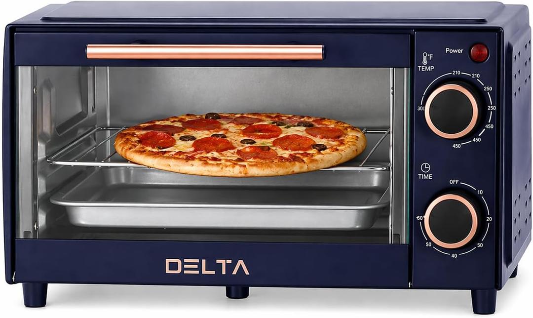 2 Slice Toaster Oven, Small Countertop Oven, Compact Mini Oven Fits 9” Pizza, with Timer & Temperature Control with Baking Tray & Rack for Kitchen, Dorm, Apartment, 750W