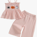 Kayotuas Halloween Toddler Girl Outfits Pumpkin Smocked Spaghetti Strap Tank Top Dress Gingham Plaid Pants Halloween Clothes, 4/5Y