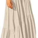 ANRABESS Womens Boho Elastic High Waist Pleated A-Line Flowy Swing Asymmetric Tiered Maxi Long Skirt Dress with Pockets (Medium)
