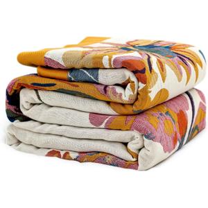 LUTBM Boho Throw Blanket for Couch 100% Cotton Soft Breathable Butterfly and Floral Embroidery Summer Throw Blanket,50"x60" All Season Reversible Throws for Sofa Chair Bohemian Decor for Livingroom