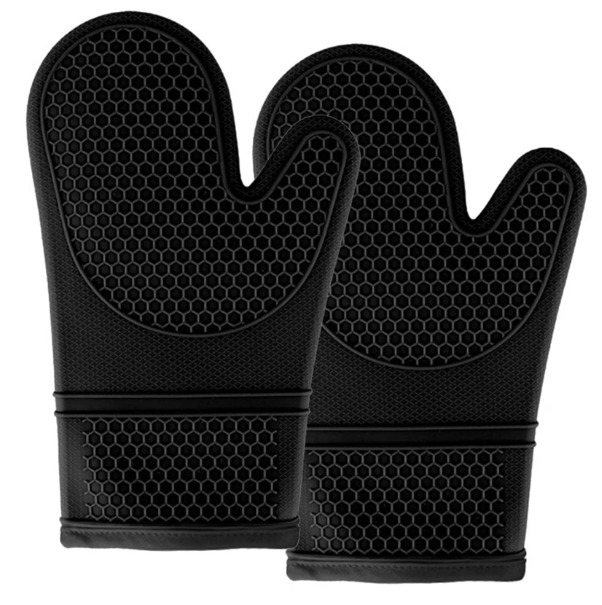 Silicone Oven Mitts Set Black Oven Mitts Heat Resistant 500F - Grippy Design, Soft Lining Silicone Oven Gloves - Oven Mits Set for Cooking Baking Kitchen Mittens Pot Holders, Sets of 2