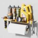 SUNTECH Garage Paper Towel Holder with Shelf, Yellow Heavy Duty Shop Towel Holder, Paper Towel Holder Wall Mount with 2 Hooks for Garage, Workshop, Tool Room Organization