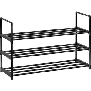 Simple Trending Shoe Rack, 3-Tier Shoe Organizer, Metal Storage Shelf, for 16-20 Pairs, Stackable, for Entryway, 11.75 x 36.5 x 21.5 Inches, Black