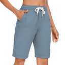 Msmsse Women's Bermuda Knee Length Shorts Cotton Casual Cargo Long Shorts for Athletic Walking Workout Light Blue 8-10