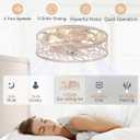 LEDIARY Caged Ceiling Fans with Lights, White Flush Mount Ceiling Fan with Remote&App, Small Low Profile Bladeless Ceiling Fan Light Fixture for Bedroom, Kitchen, Dining Room- White Gold, Medium