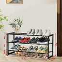 Bamboo Shoe Rack for Closet, Stackable 3 Tier Longer Shoe Organizer Shelf Holder Storage 12-15 Pairs for Entryway Door Hallway Bedroom Garage Space Saving Foldable Black