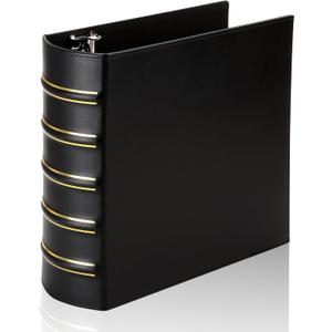 LETVPVOW Vintage Hardback 3 Ring Binder 3 Inch, Professional Leather Binder 3 Ring, D Ring Binders Fits 8.5 x 11, Three Ring Binders for Photo Album, Home, School and Office Supplies- Black