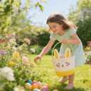 Easter Basket with Handle, Bunny Design for Boys and Girls, Egg Hunt Gift Basket (Yellow white)