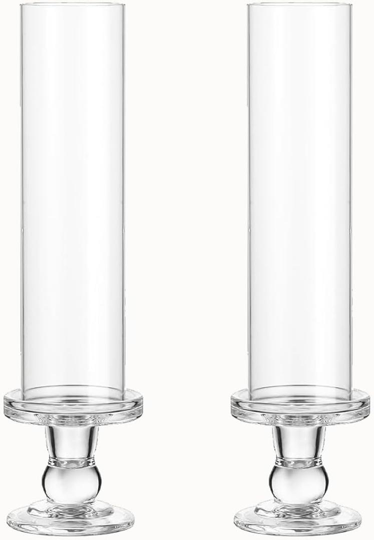 Hurricane Candle Holder Glass Taper Hurricane Clear Tall Candlestick Candles Holders Table Centerpiece Wedding Party Dining Event Home Decor (2)
