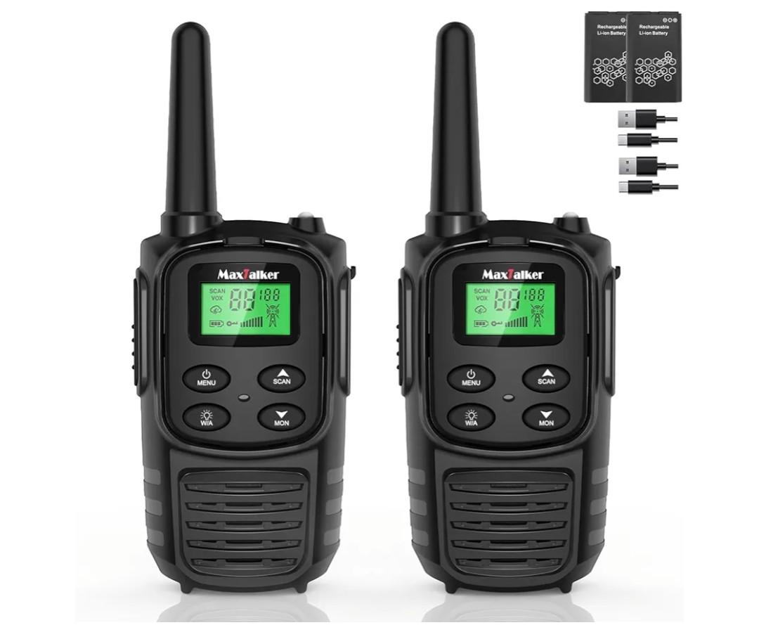 Walkie Talkies Long Range for Adult, MT10 Rechargeable Walkie Talkies FRS Two Way Radio, NOAA, 1200mAh Li-ion Battery USB-C Cable, LED Flashlight, VOX Walkie Talkie for Hiking Camping, 2 Pack