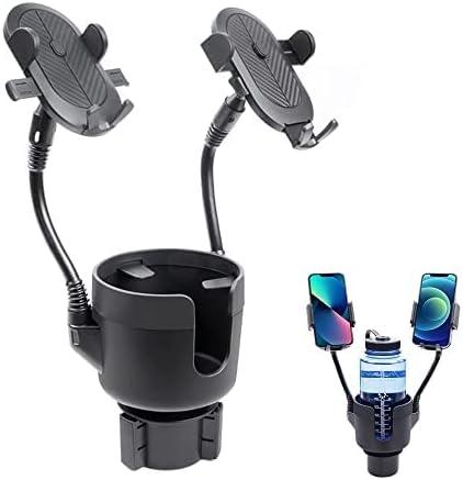 JINKEY Dual Cup Holder Phone Mount for Car2-in-1 Adjustable Gooseneck Cradle with 360 Rotation Heavy Duty Universal Automobile Stand for Most 4"-6.7" i-Phone Mobile-Phone Holder