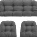 Outdoor Wicker Chair Cushions 3 Pieces for Patio Furniture, 1 Loveseat Cushion 44x22x4 and 2 U-Shaped Cushions 22x22x4, Indoor Outside Use, Fade-Resistant & Waterproof, Dark Gray