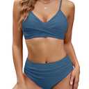 Edelqual Women's High Waisted Bikini Sets Two Piece Swimsuit Tummy Control Bathing Suit V Neck Swimwear 2025 Swim Suit M