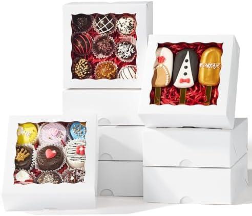 JCXGRVC 20 Pcs 6x6x2.5In Chocolate Strawberries Boxes Cake Boxes Charcuterie Boxes Bakery Boxes with Full Window Cookies Boxes Cakesickle Truffle Treat Box for Christmas Valentine's