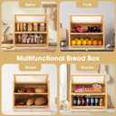 Large Bread Box for Kitchen Countertop, Wooden Bread Bin with Double Layer Storage and 0.6-inch Thick Natural Wood Panels, Rustic Bread Box Organizer for Kitchen (Natural Wood)