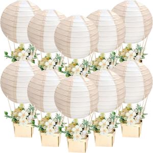 Retisee 12 Sets Baby Shower Hot Air Balloon Table Centerpieces for DIY Hot Air Balloon Party Decors Gender Reveal First Birthday Centerpiece for Wedding Birthday(Nude Striped,9.84 Inches/ 25 cm)