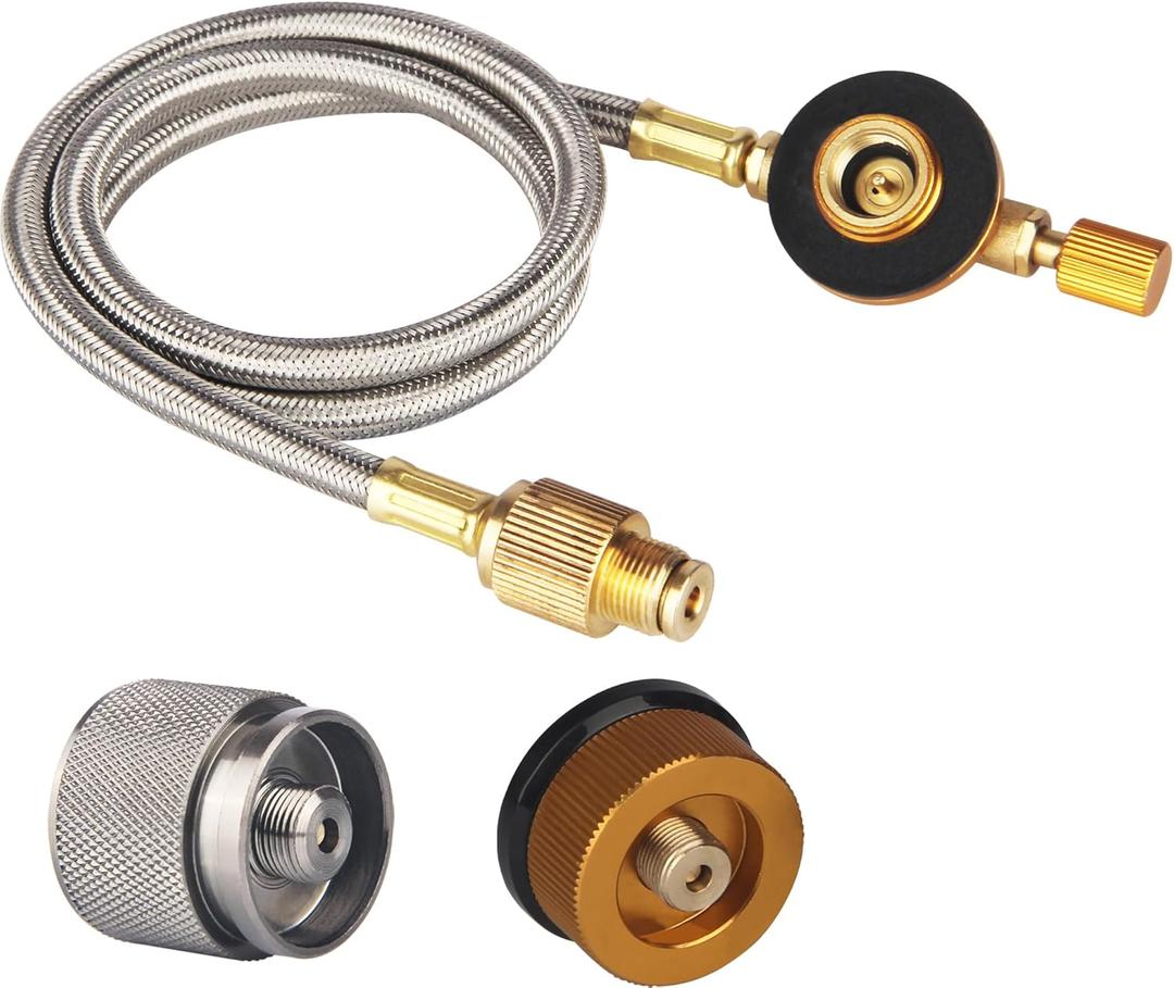 2 Feet Gas Adapter Extension Braided Hose Propane/Butane/Isobutane Small Tank Input EN417 Lindal Valve Output