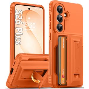 Oterkin for Samsung Galaxy S26 Plus Case with Card Holder & Stand, Orange | Holds 4-5 Cards, RFID Blocking Wallet, Full Camera Protection, Military Grade Shockproof Phone Case for Samsung S26 Plus 6.7"