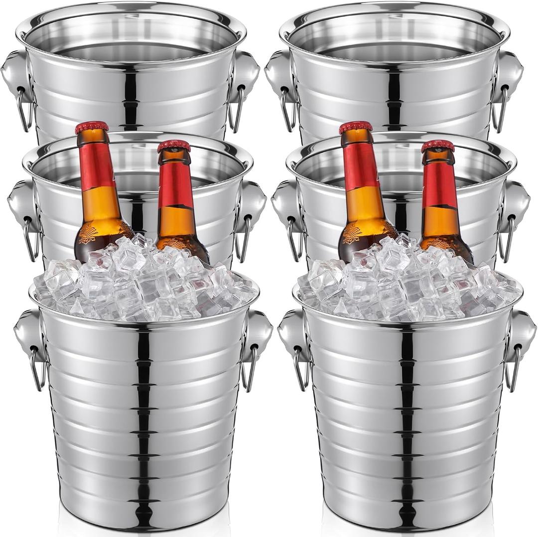  6 Pack Stainless Steel Champagne Bucket 3 Qt Metal Ice Bucket Double Wall Wine Bucket with Handles Party Beverage Chiller for Champagne Beer Cocktail Wine Drinks Home Bar Accessories (Silver)